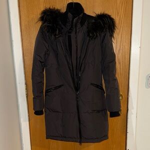 Women's Dark Grey Fur-Trimmed Coat